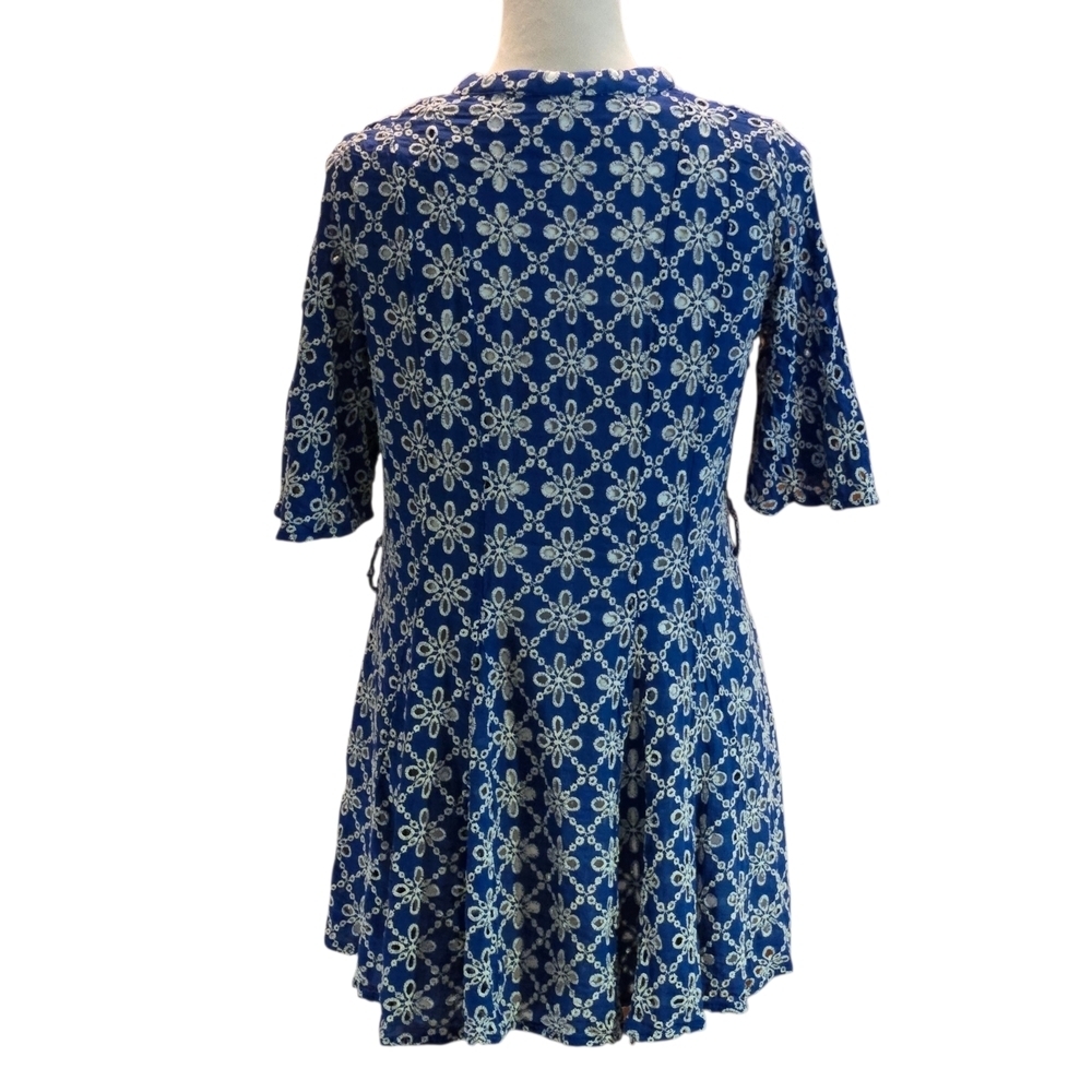 Zara Blue and White Floral Lined Mini Dress Women's M Cotton Button Front - Picture 3 of 16